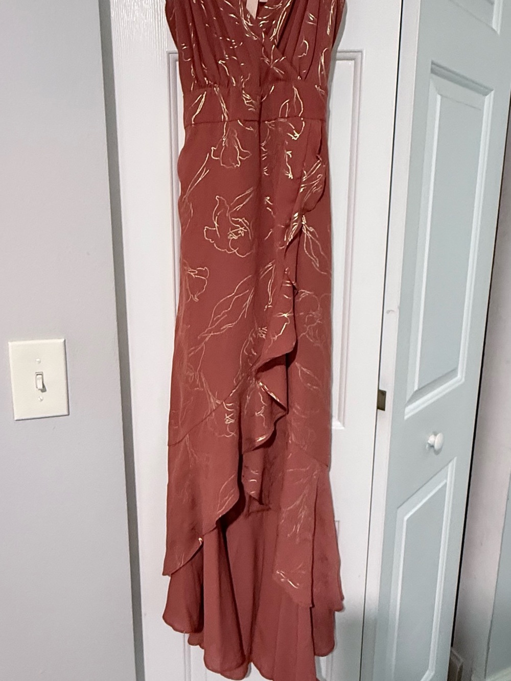 Rust Floral Ruffle Maxi Dress - Women